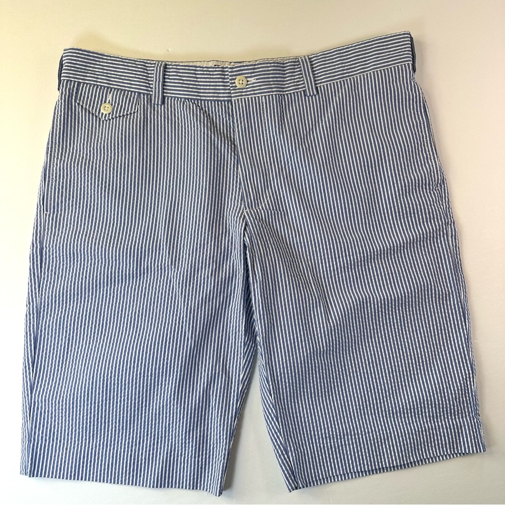 Ralph Lauren Sport Shorts Womens 12 Blue White Stripe Seersucker Bermuda Preppy